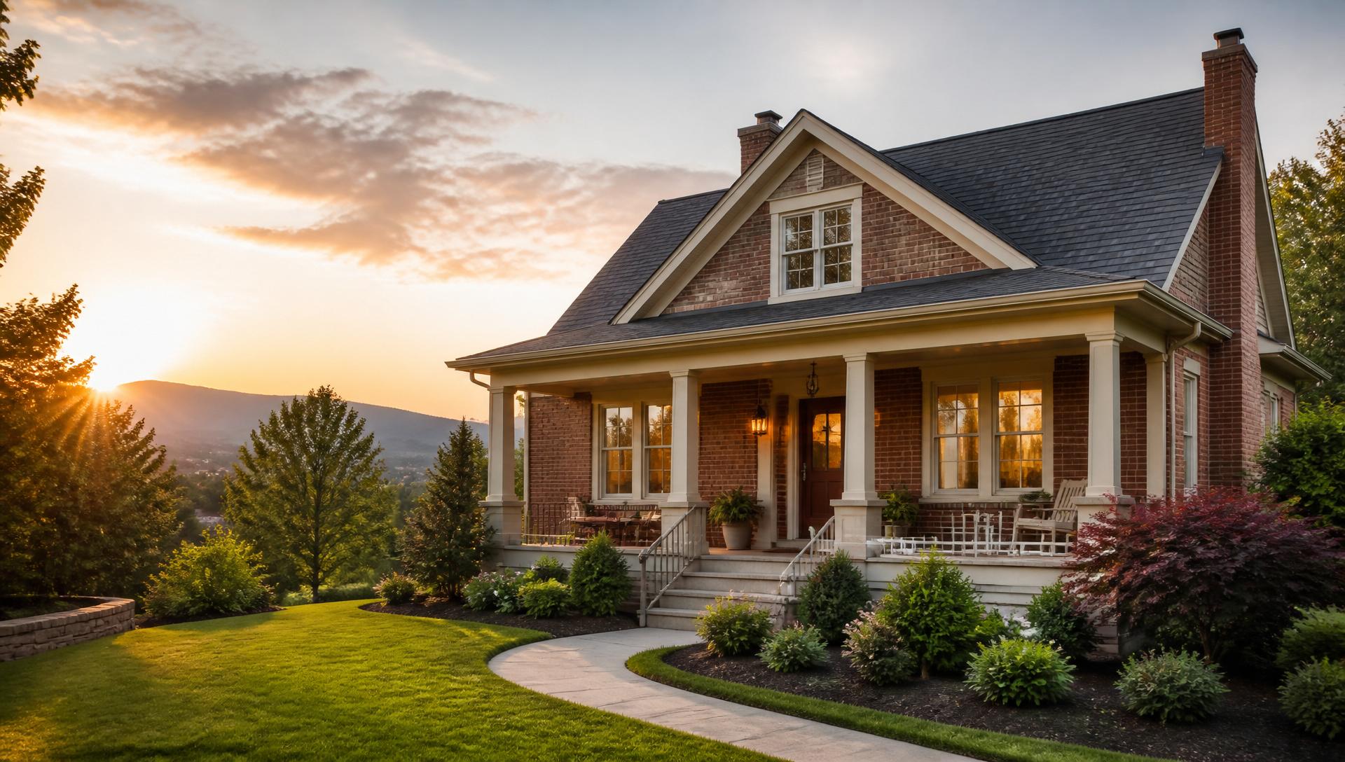 Beautiful brick home in Roanoke at sunset